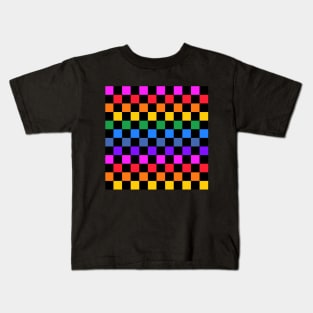 Rainbow and black checkerboard Kids T-Shirt